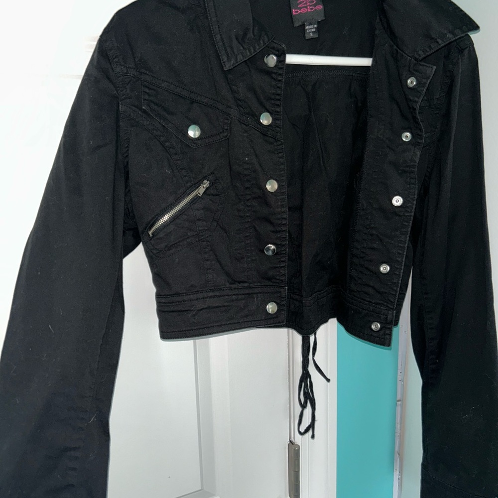 Bebe Black Jean Jacket with Silver Accents